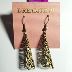 NWT earrings filigree cone shape gold tone metal hook earwires